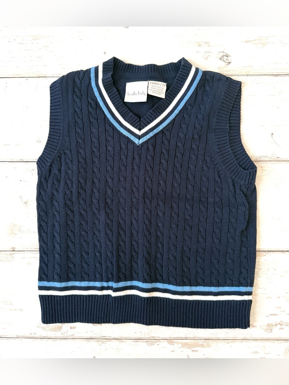 Koala Kids 24m 2T Blue Vneck Knit Sweater Vest 100% Cotton Navy Blue Toddler